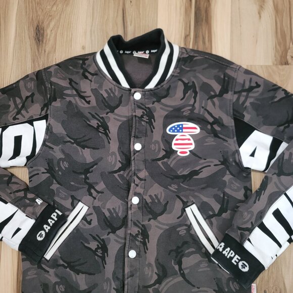 Aape by Bathing Ape Button Snap Varsity Jacket Multi Camo Size XL - Picture 3 of 12